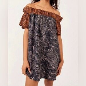 Free People Sophie Off-Shoulder Babydoll Mini Shift Dress L see pics for item